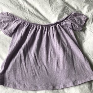 Purple off the shoulder cropped tee- Garage
